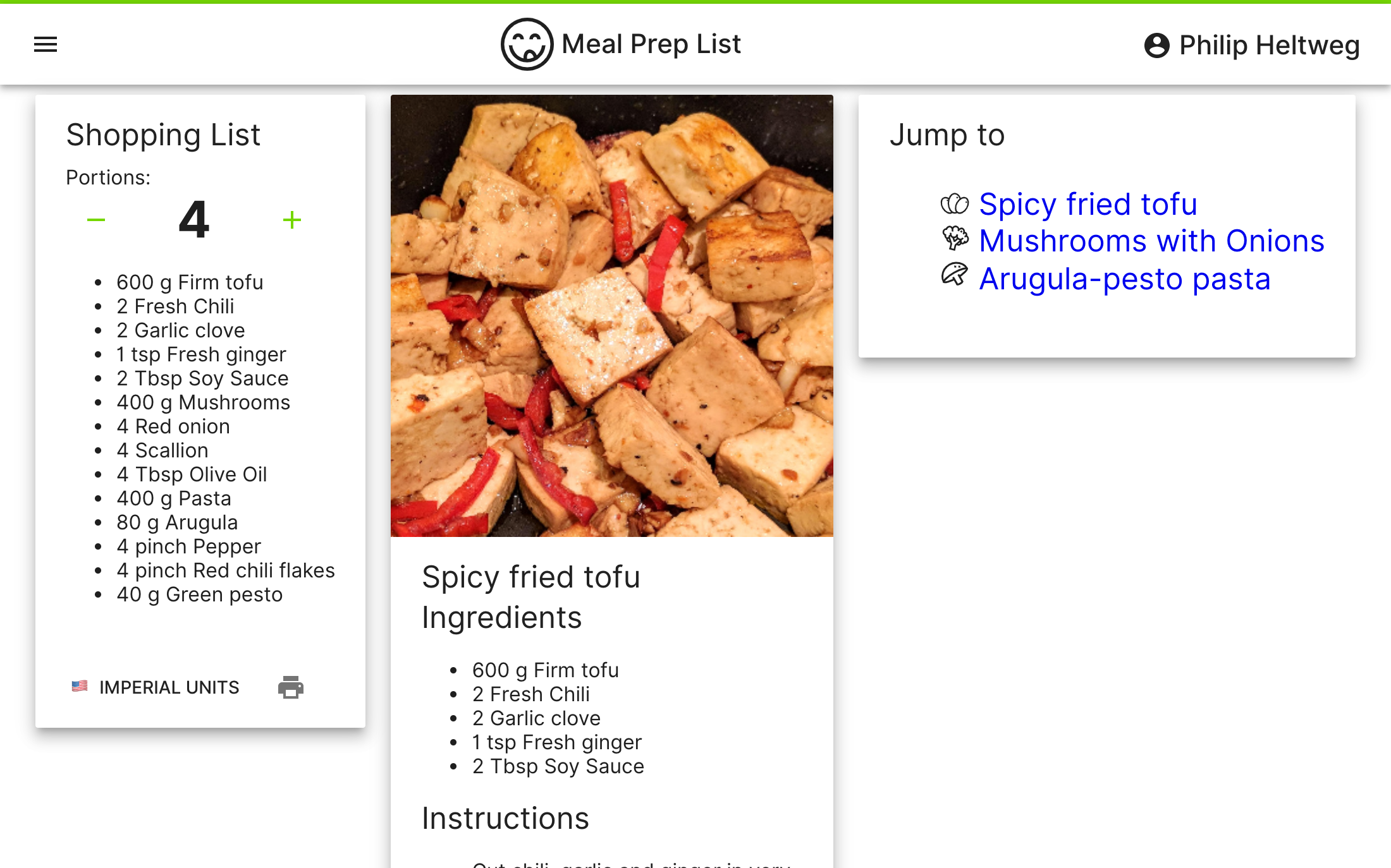 Displaying all selected recipes in one overview